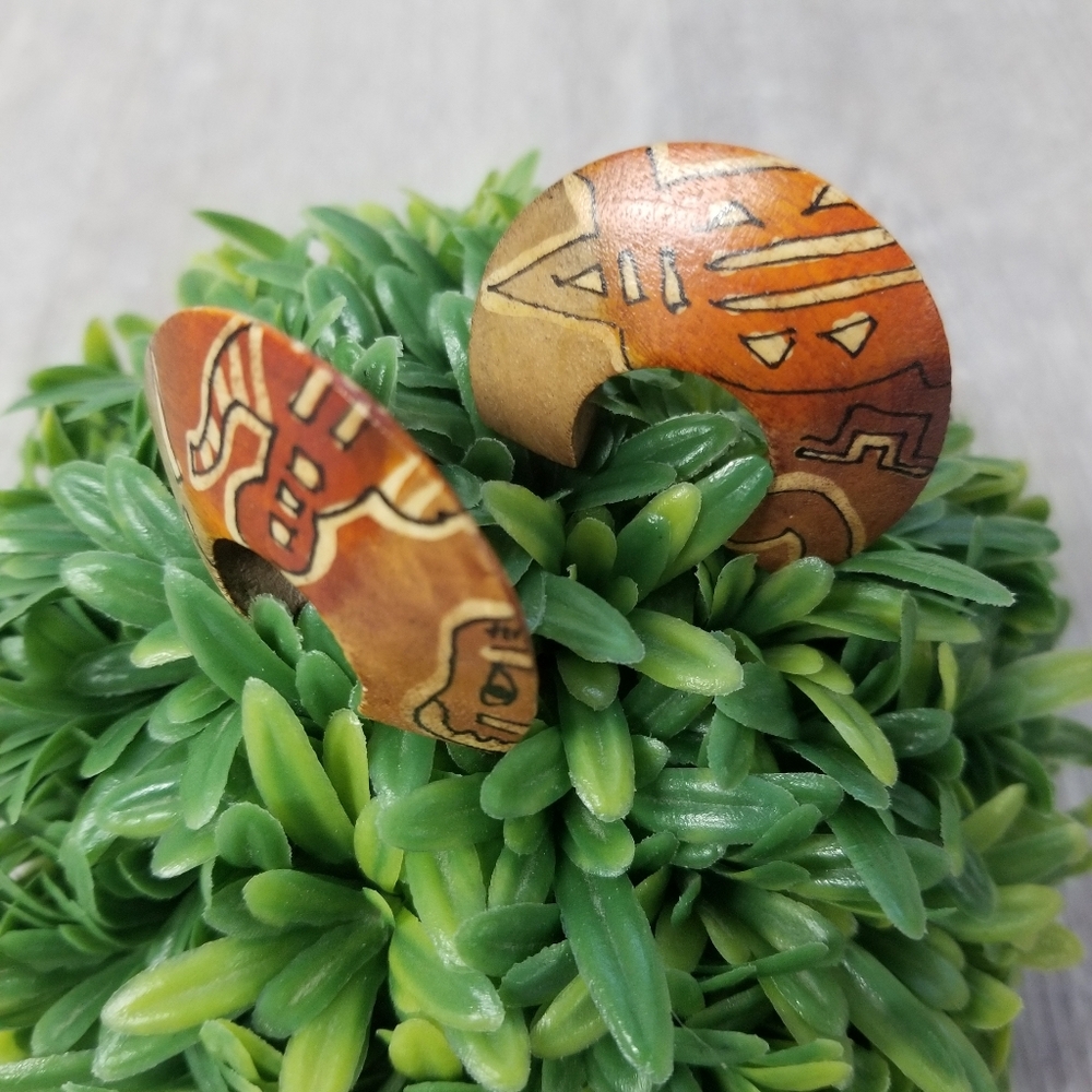 Vintage Wood Hoop Earrings - Picture 2 of 6